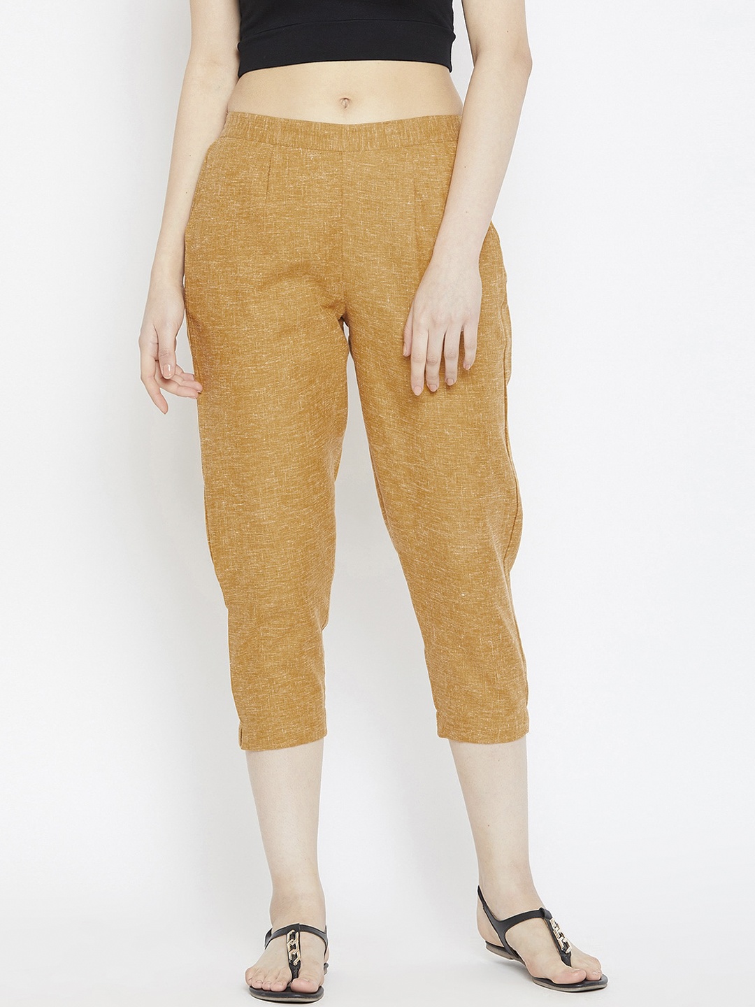 

Bitterlime Women Mustard Yellow Relaxed Cigerette Trousers