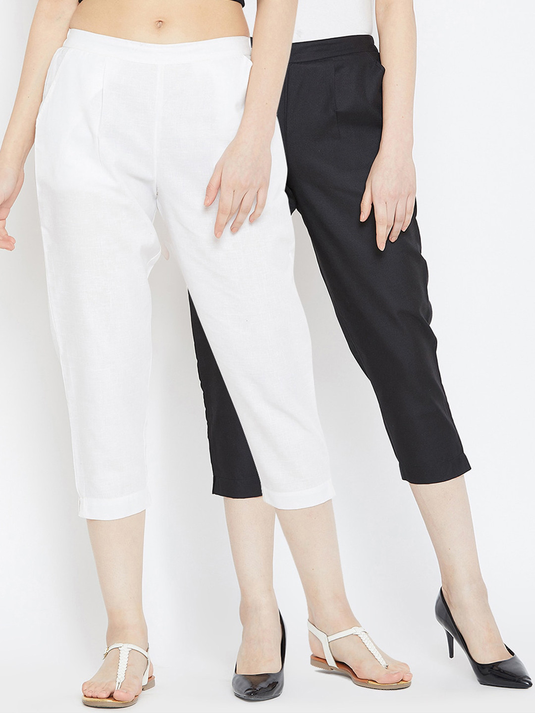 

Bitterlime Women Pack of 2 Regular Fit Cigarette Trouser Combo, Off white