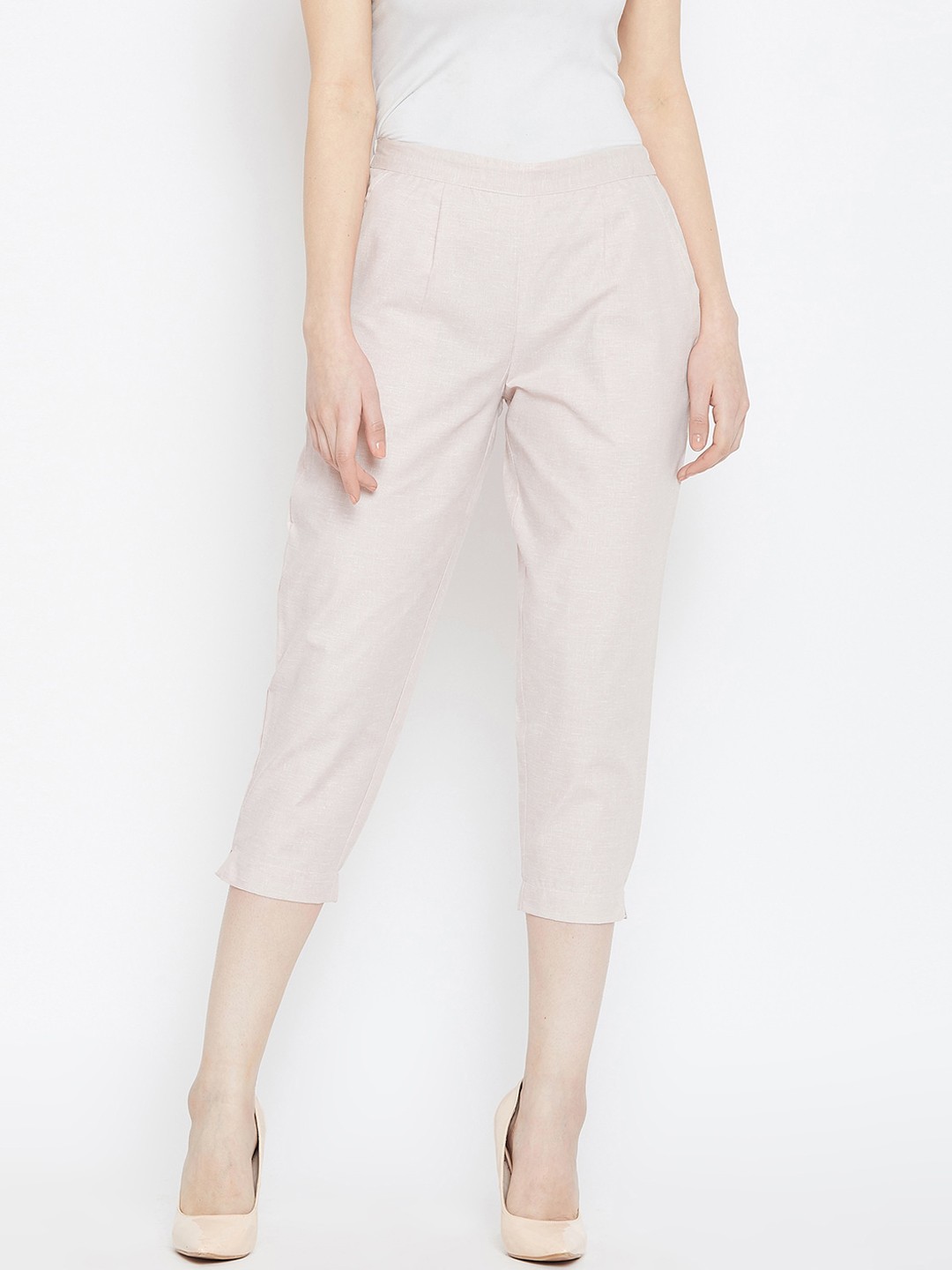 

Bitterlime Women Beige Relaxed Pleated Cigerette Trousers