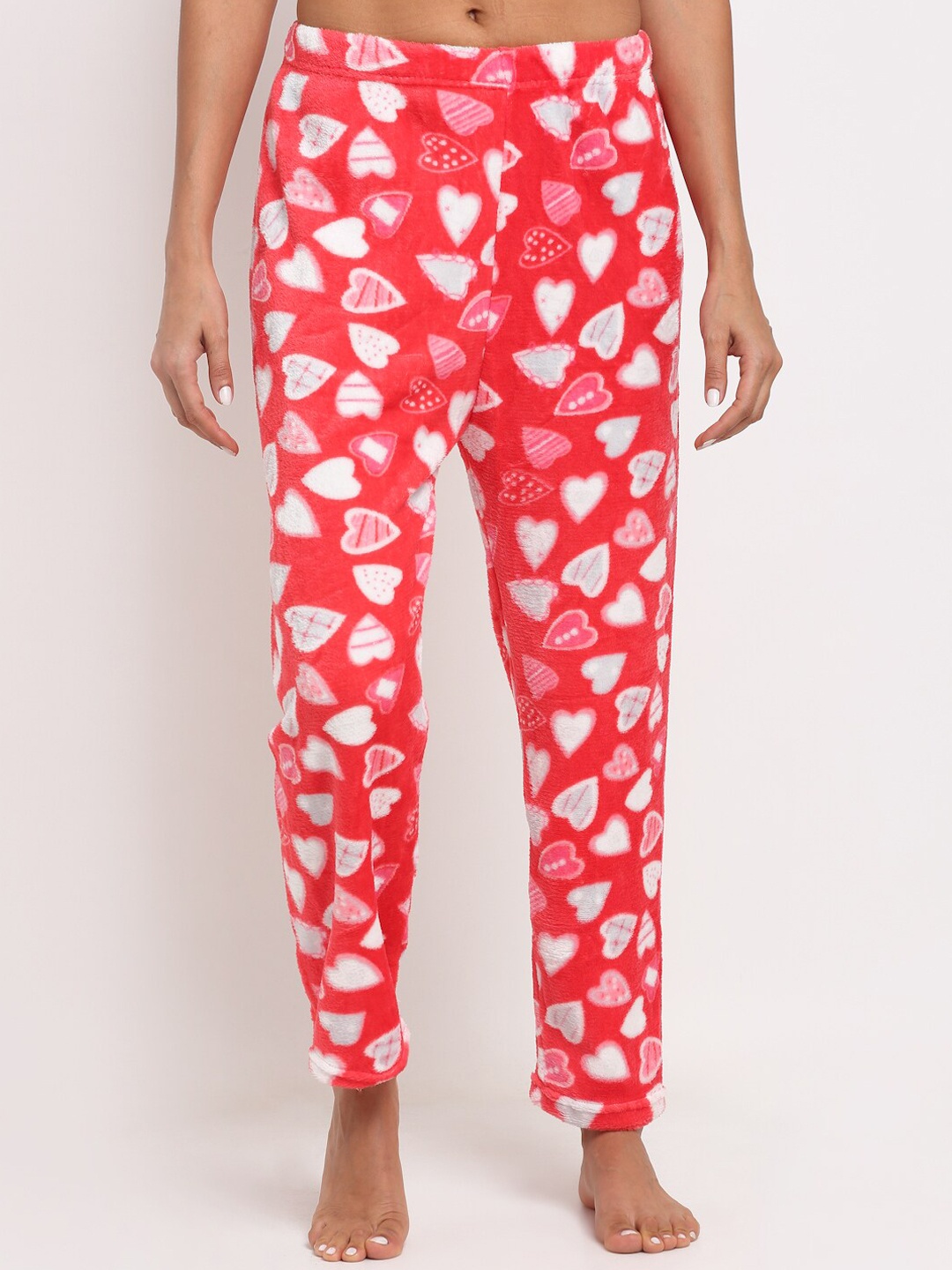 

NEUDIS Women Red & White Printed Fleece Lounge Pants