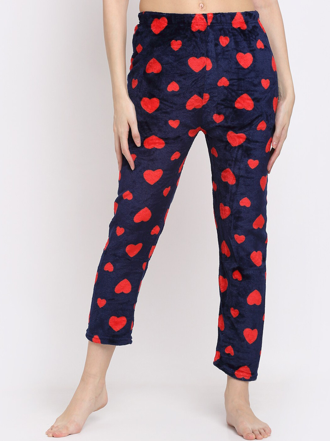 

NEUDIS Women Navy Blue & Red Printed Fleece Lounge Pants