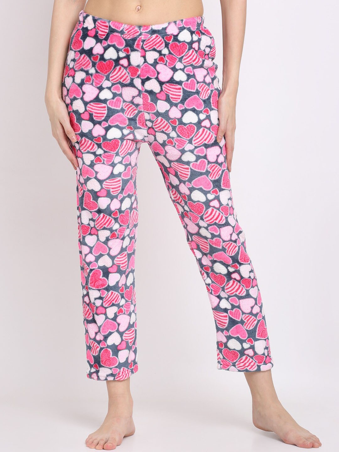 

NEUDIS Women Blue & Pink Printed Slim FleeceLounge Pants