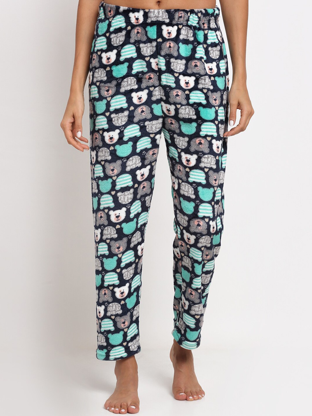 

NEUDIS Women Black & Blue Printed Fleece Lounge Pants