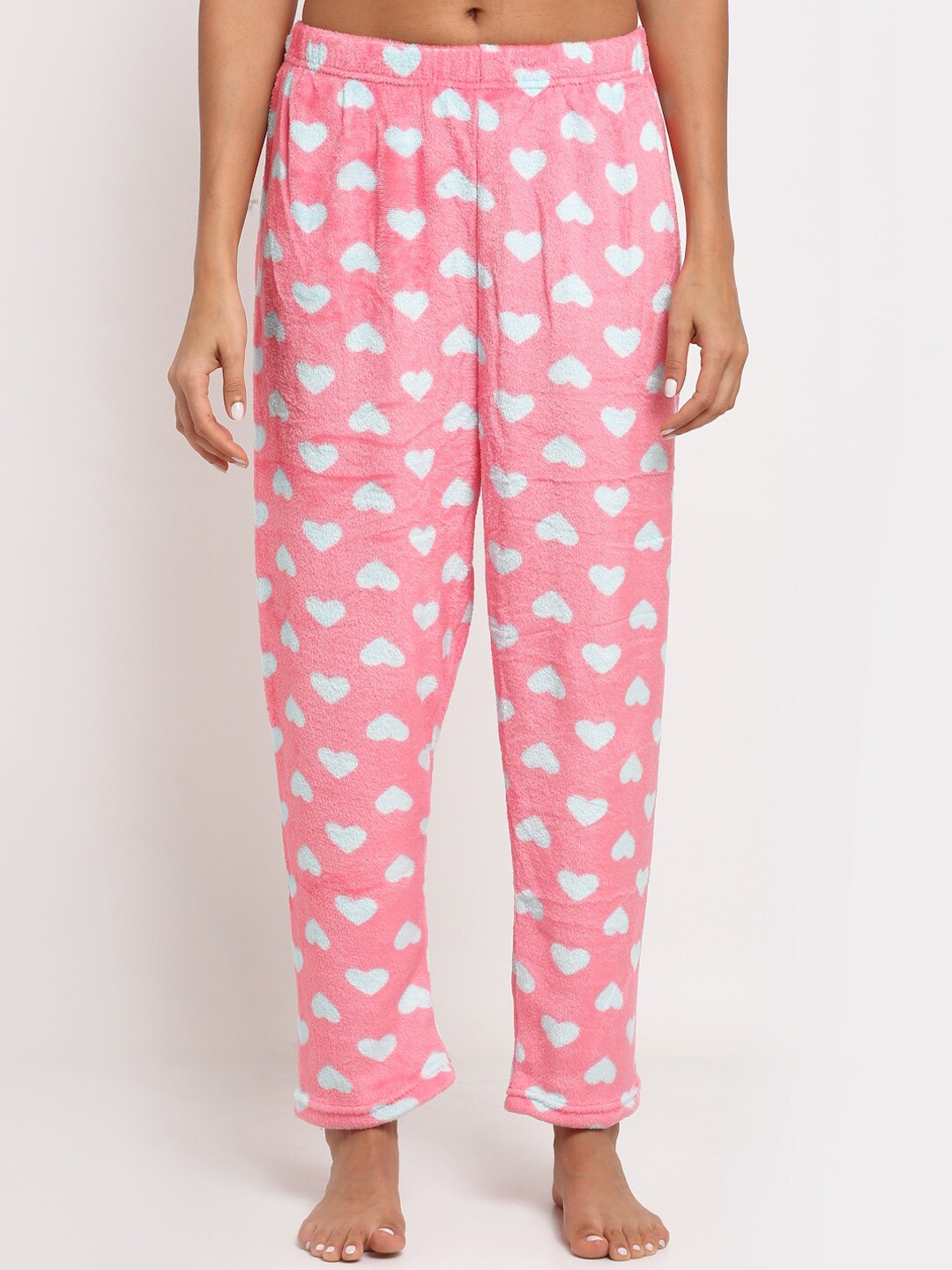 

NEUDIS Women Pink & White Printed Fleece Lounge Pants