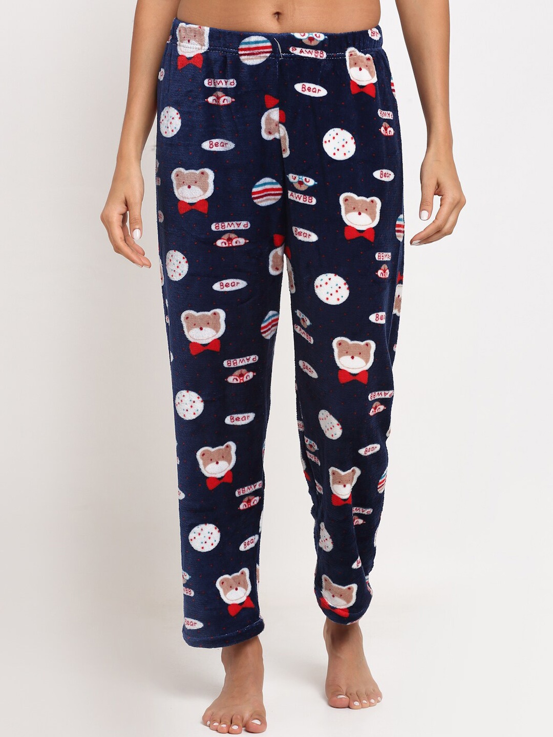 

NEUDIS Women Navy Blue & White Printed Fleece Lounge Pants