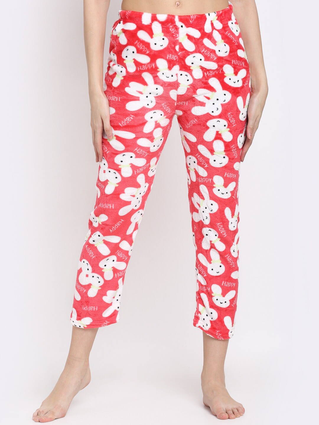 

NEUDIS Women Red & White Printed Fleece Lounge Pants