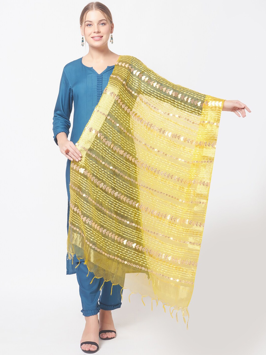 

Dupatta Bazaar Yellow Embroidered Organza Dupatta with Gotta Patti