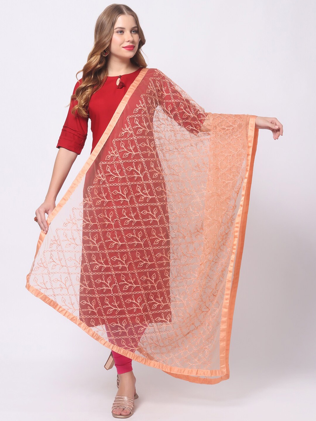 

Dupatta Bazaar Peach-Coloured Embroidered Dupatta