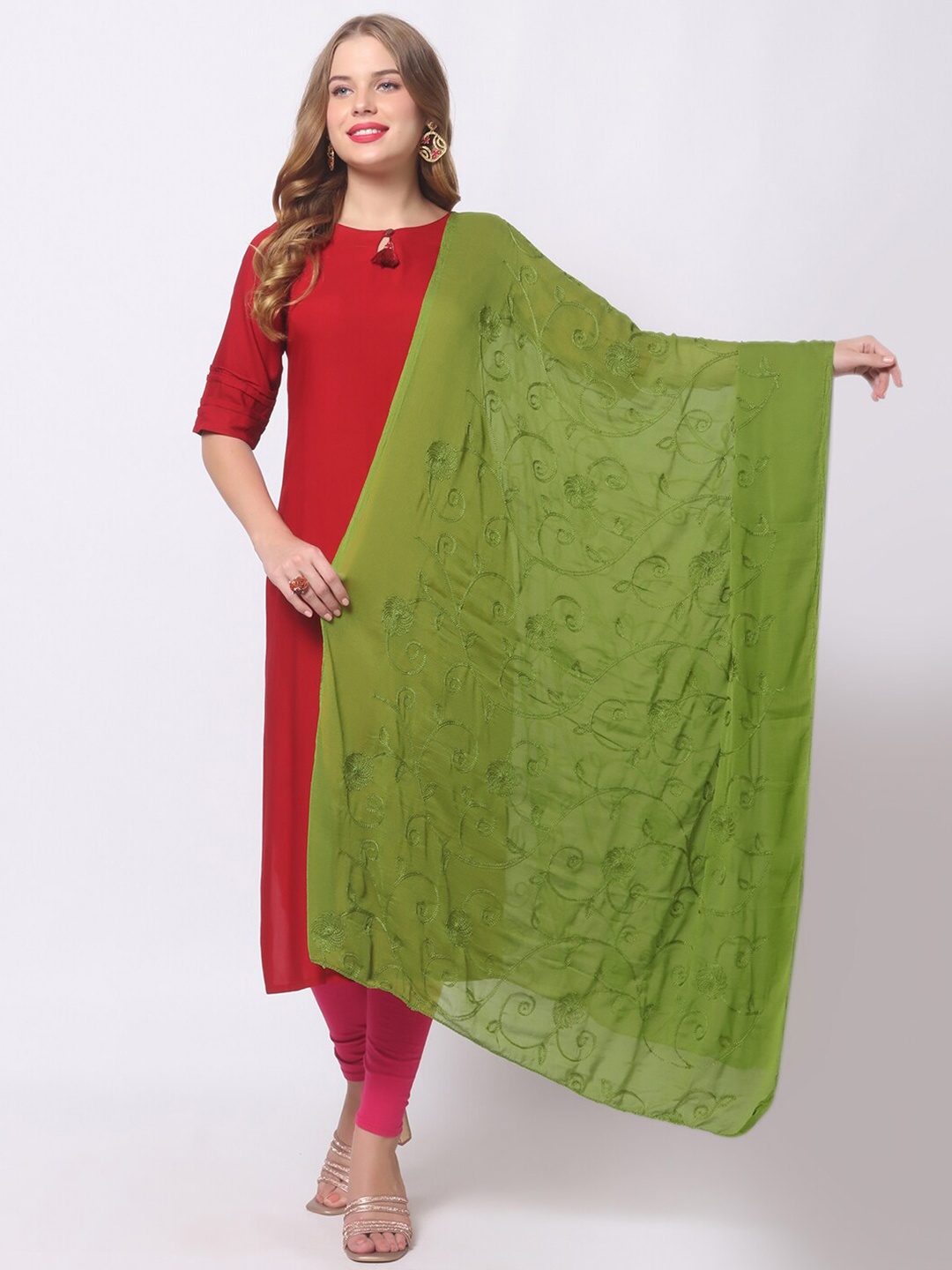 

Dupatta Bazaar Olive Green Embroidered Dupatta