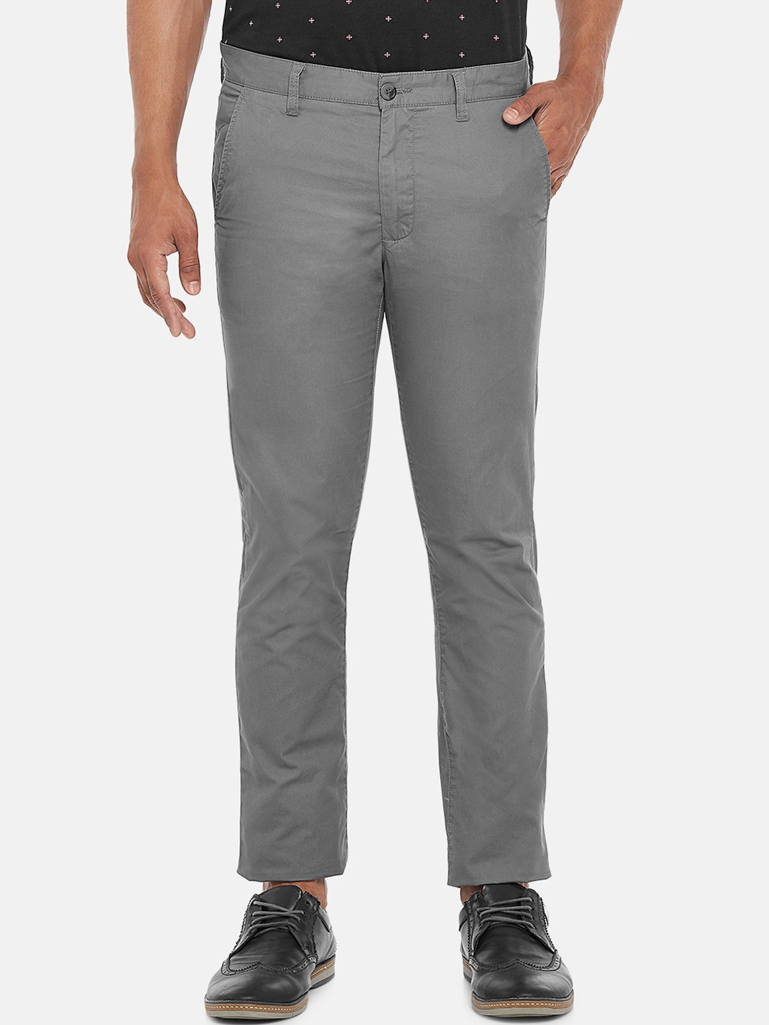 

BYFORD by Pantaloons Men Grey Slim Fit Low-Rise Trousers