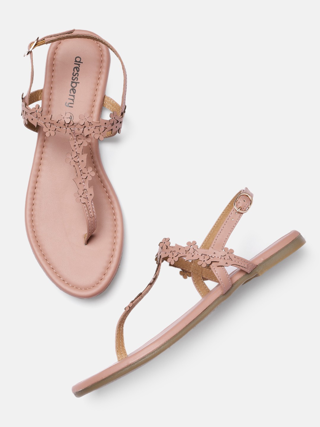 

DressBerry Women Nude Pink T-Strap Flats