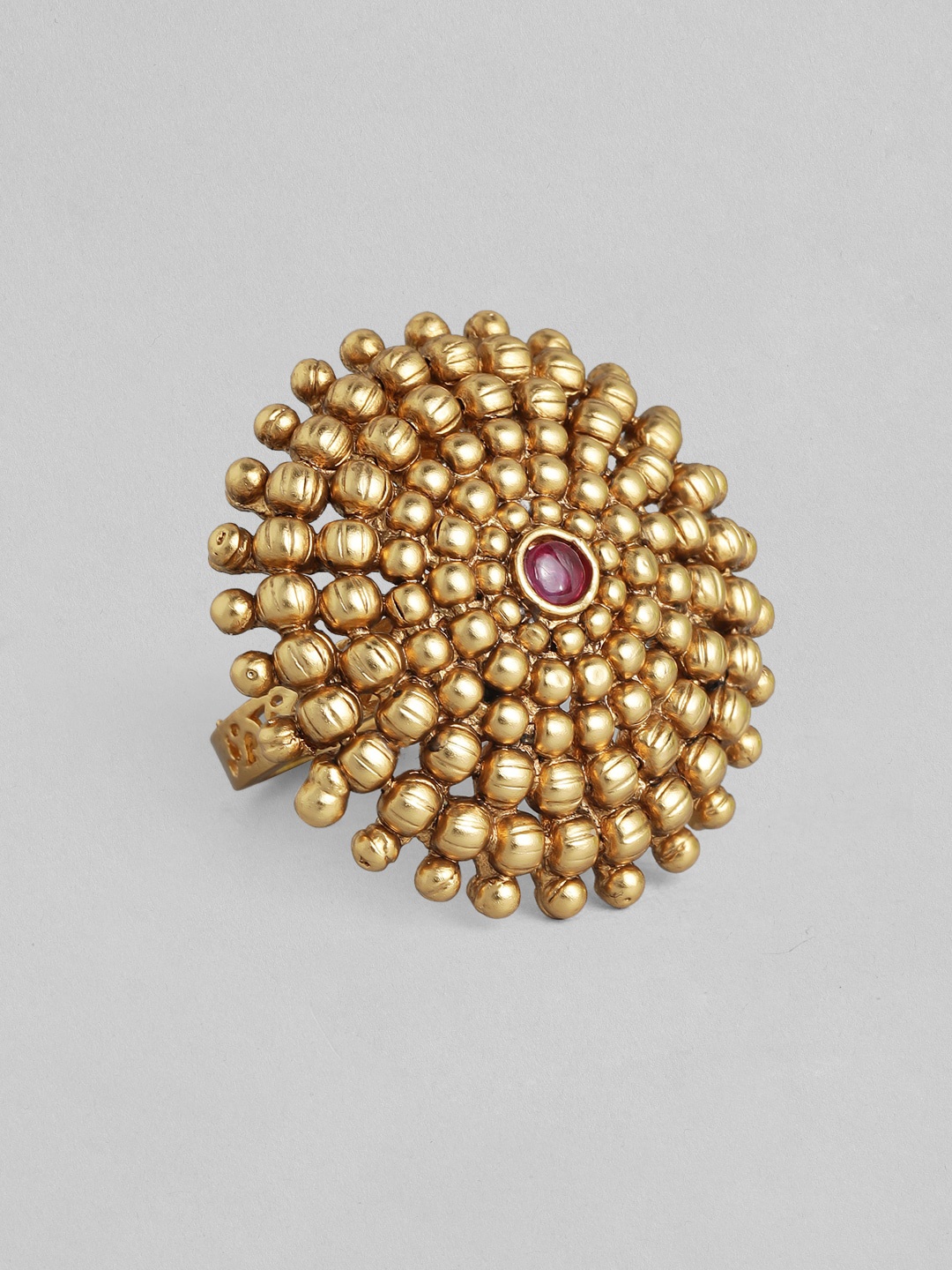 

Rubans 24K Gold-Plated & Pink Filigree Studded Finger Ring