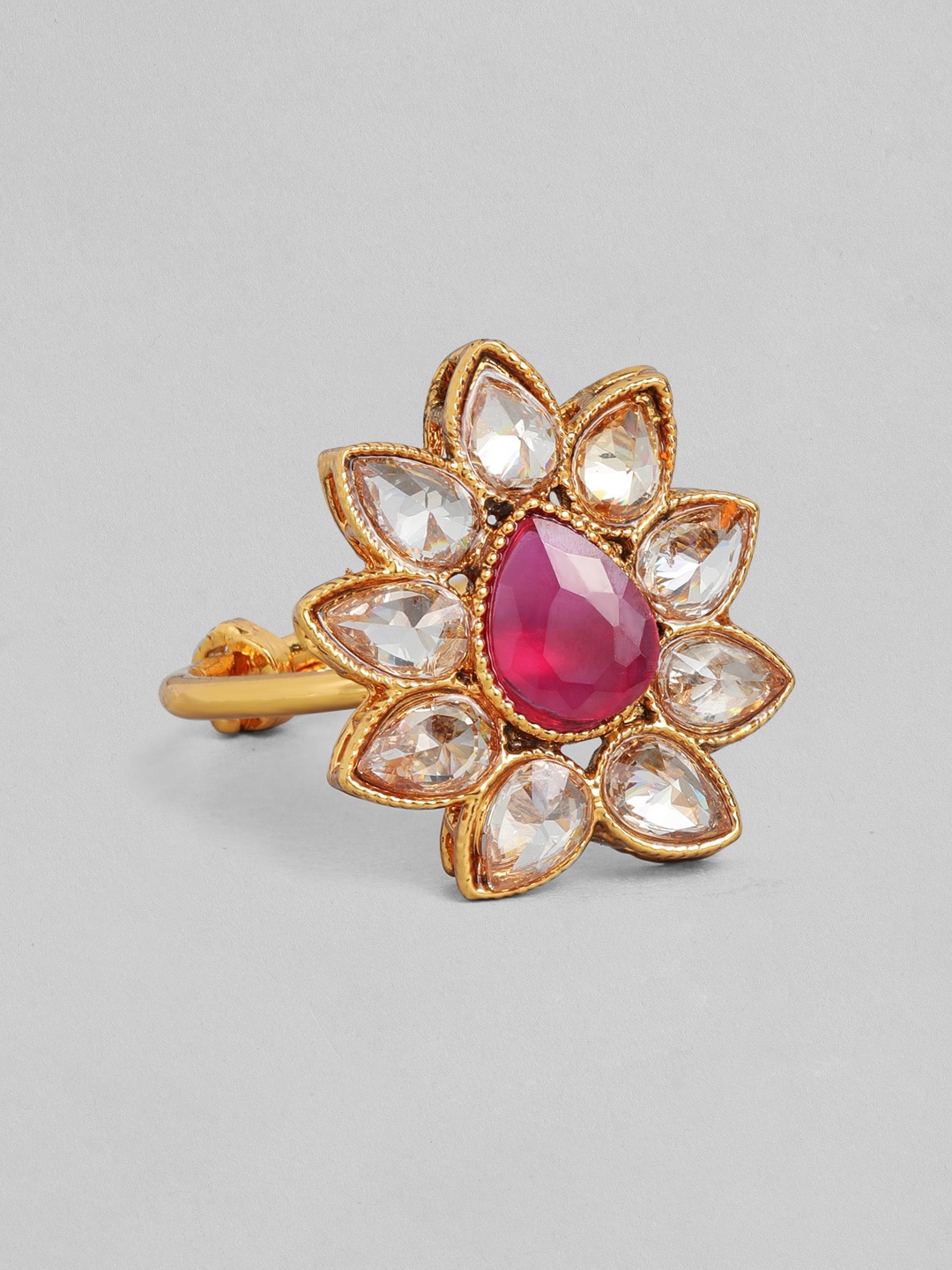 

Rubans 24K Gold Plated White & Pink Handcrafted Kundan Studded Ring