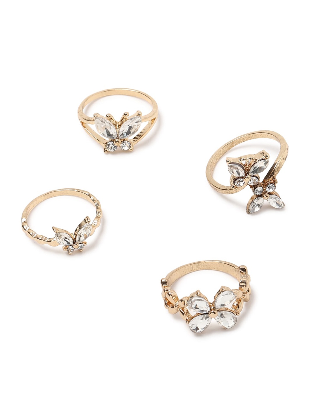 

FOREVER 21 Set Of 4 Gold-Toned White Faux Gem Studded Finger Rings