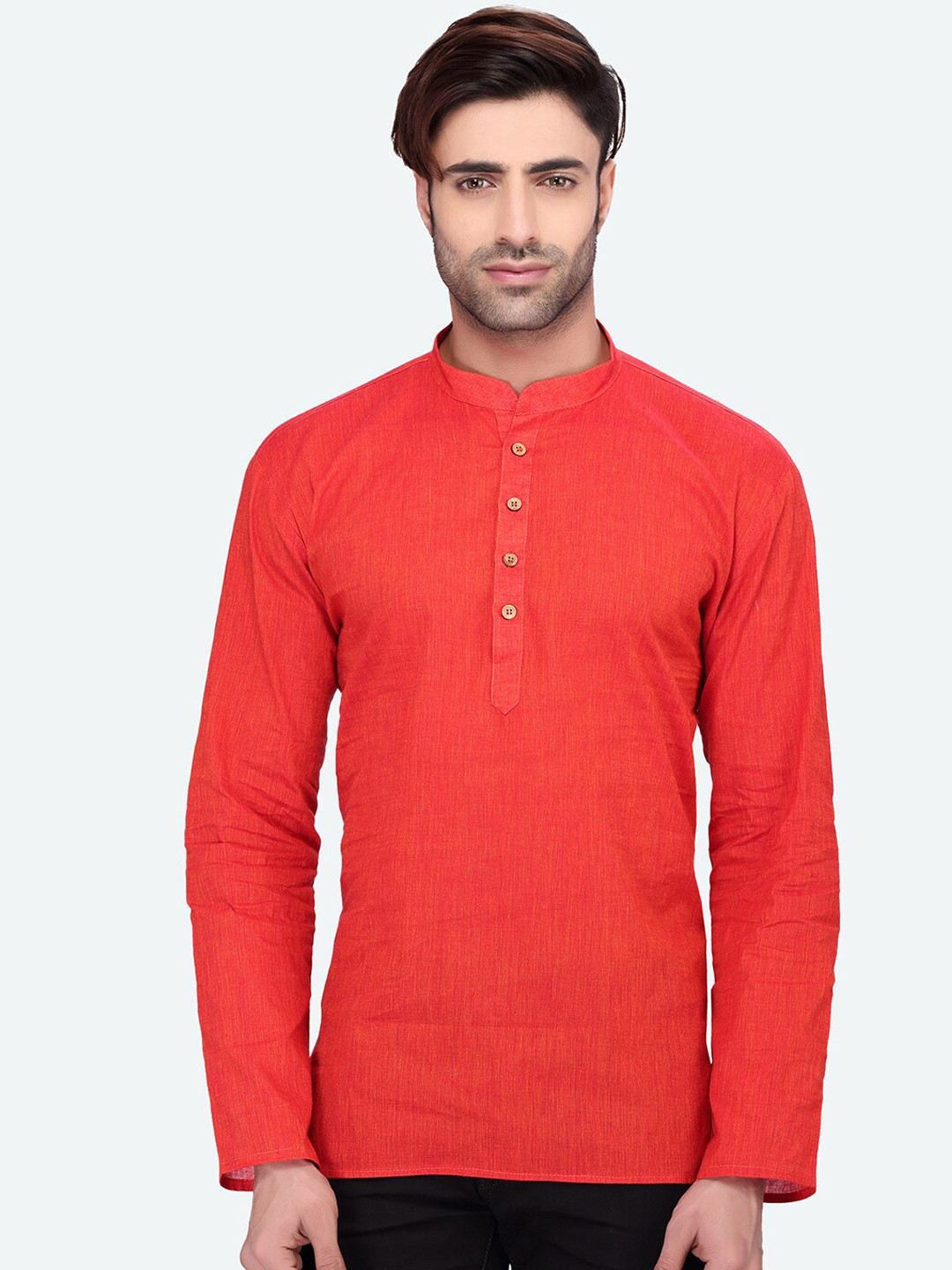 

RG DESIGNERS Men Peach-Coloured Thread Work Straight Kurta