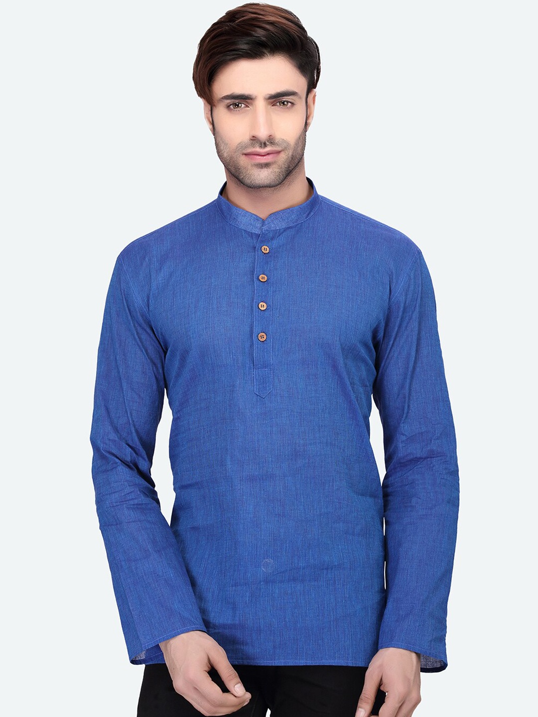 

RG DESIGNERS Men Blue Cotton Straight Kurta