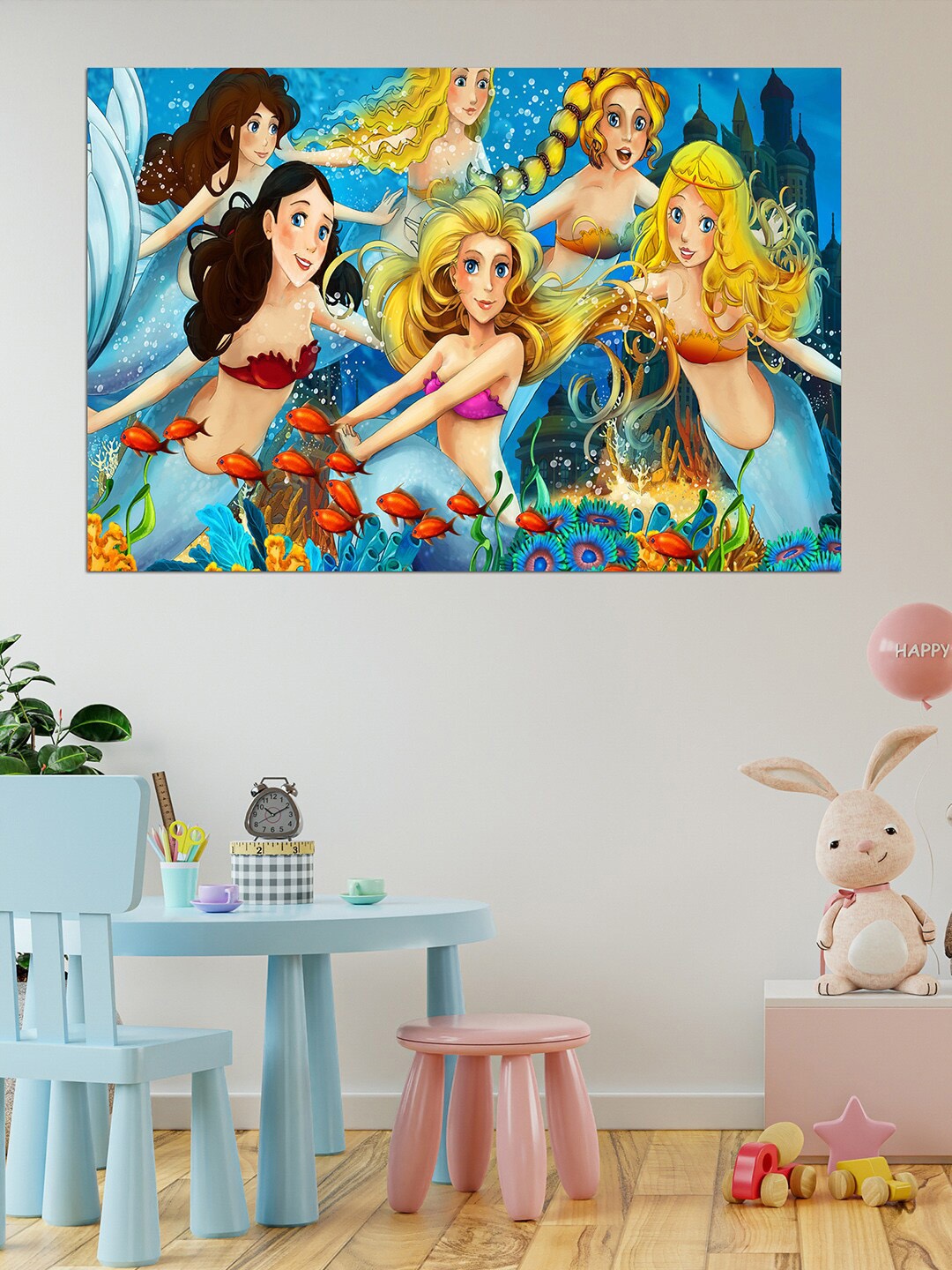 

WENS Blue & Yellow The Little Mermaid Self Adhesive Wall Poster