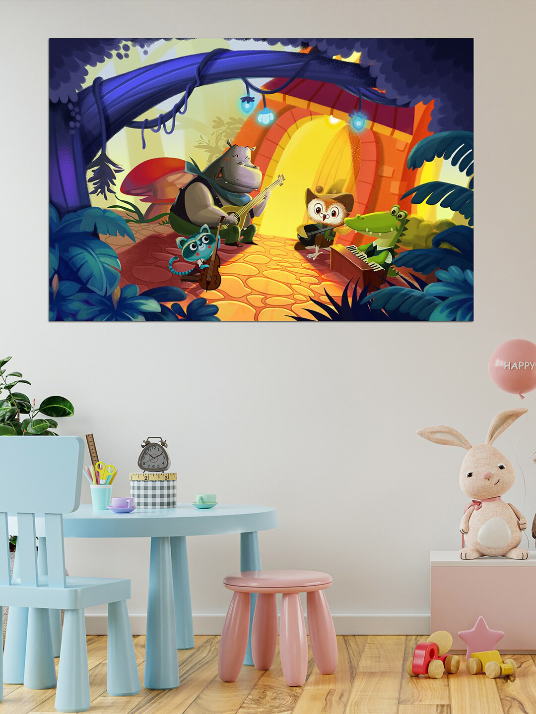 

WENS Blue & Yellow Musical Concert By Cute Animals Self Adhesive Wall Poster