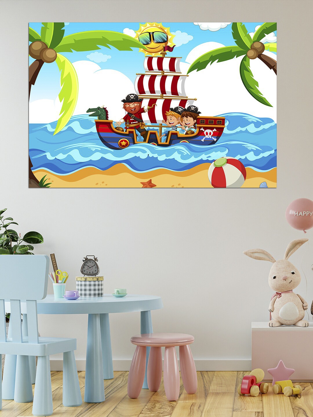 

WENS Multicoloured Pirate Ship Printed Vinyl Wall Sticker, Multi