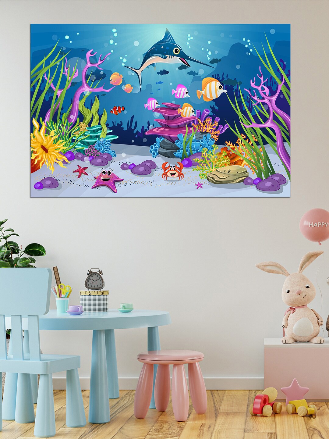 

WENS Multicoloured Marine World Printed Vinyl Wall Sticker, Multi