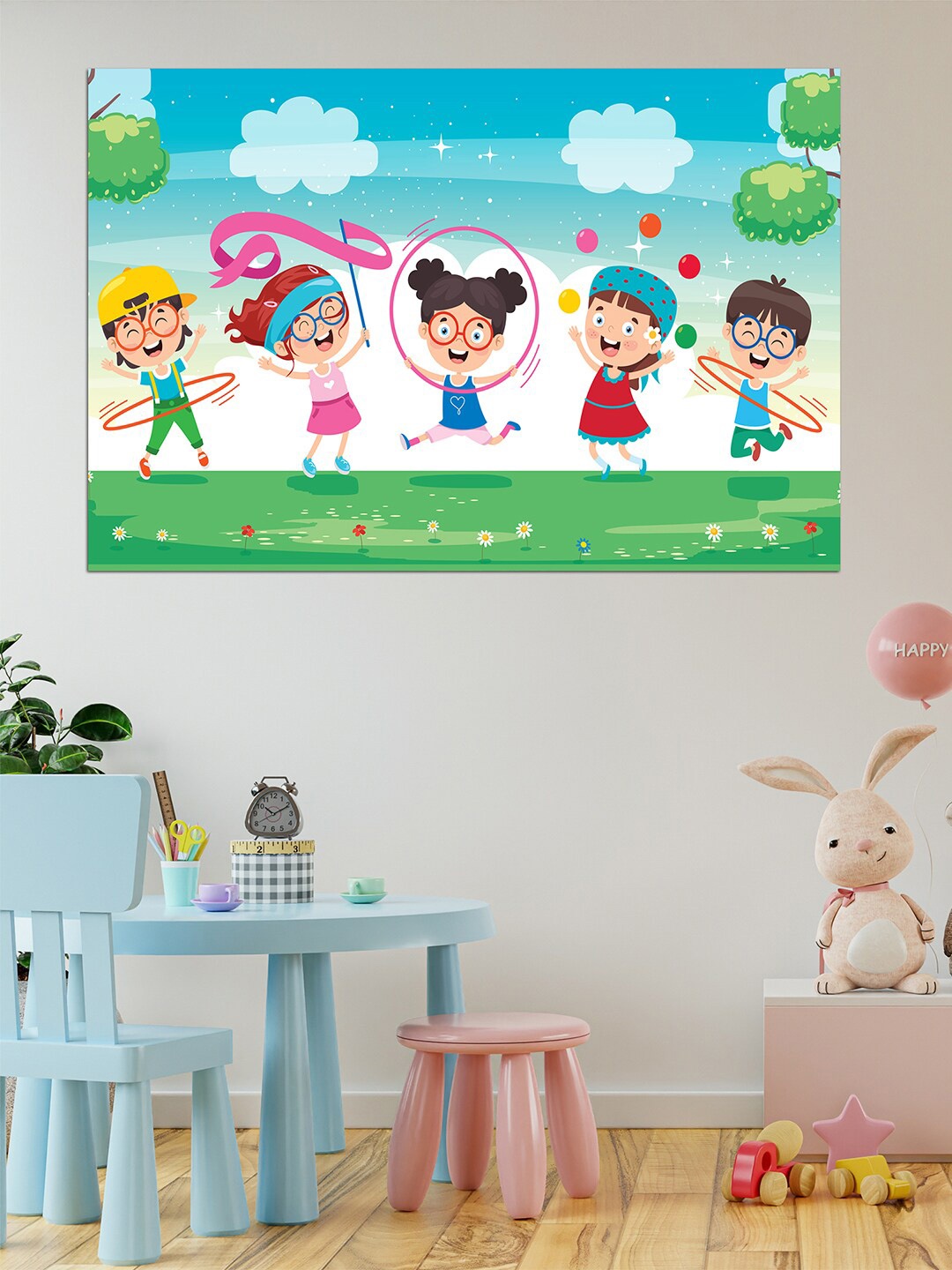 

WENS Green & Blue Masti of Friends Printed Vinyl Wall Sticker