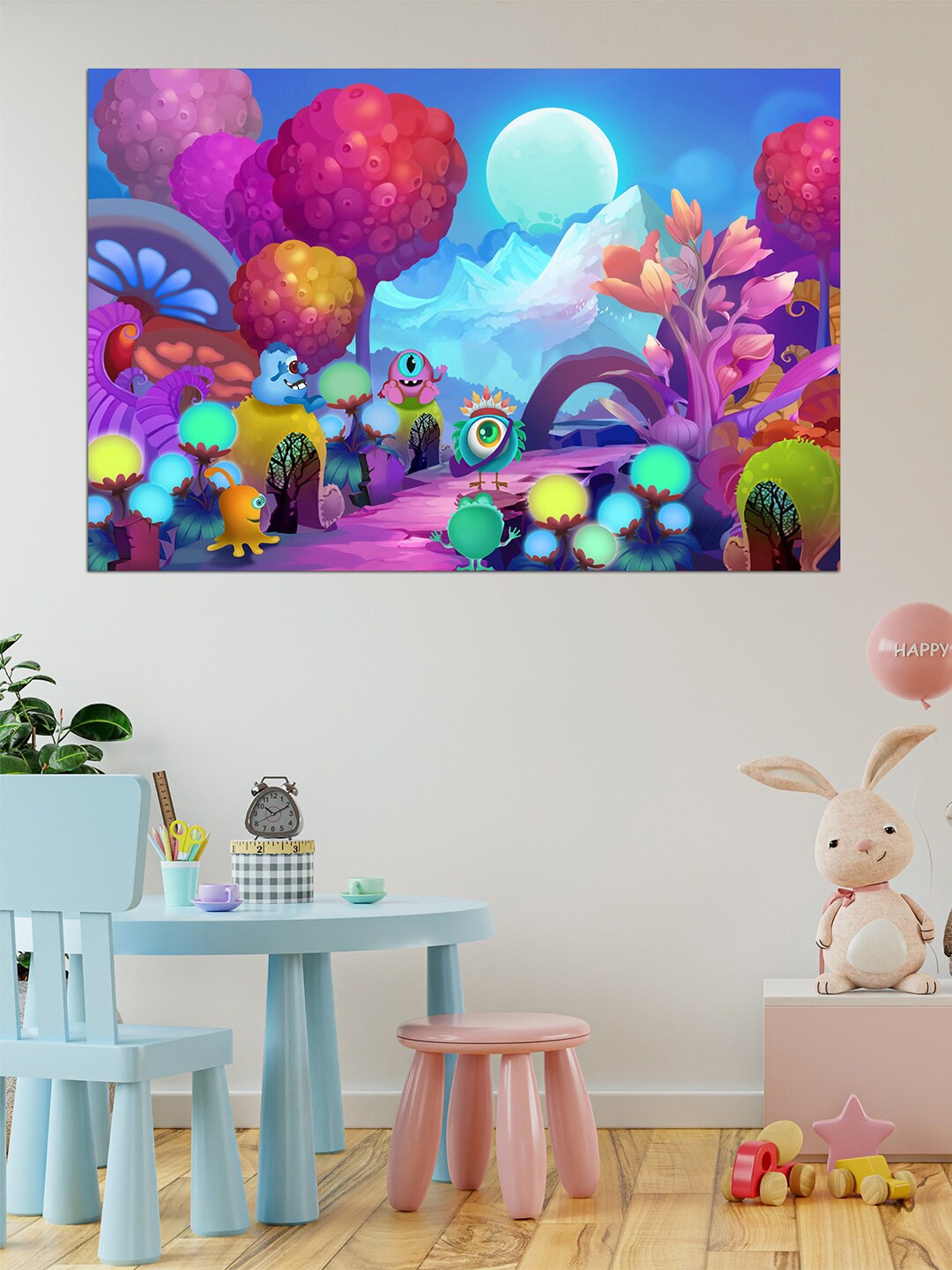 

WENS Purple & Blue Printed Musical Concert by Cute Animals" Self Adhesive Wall Poster