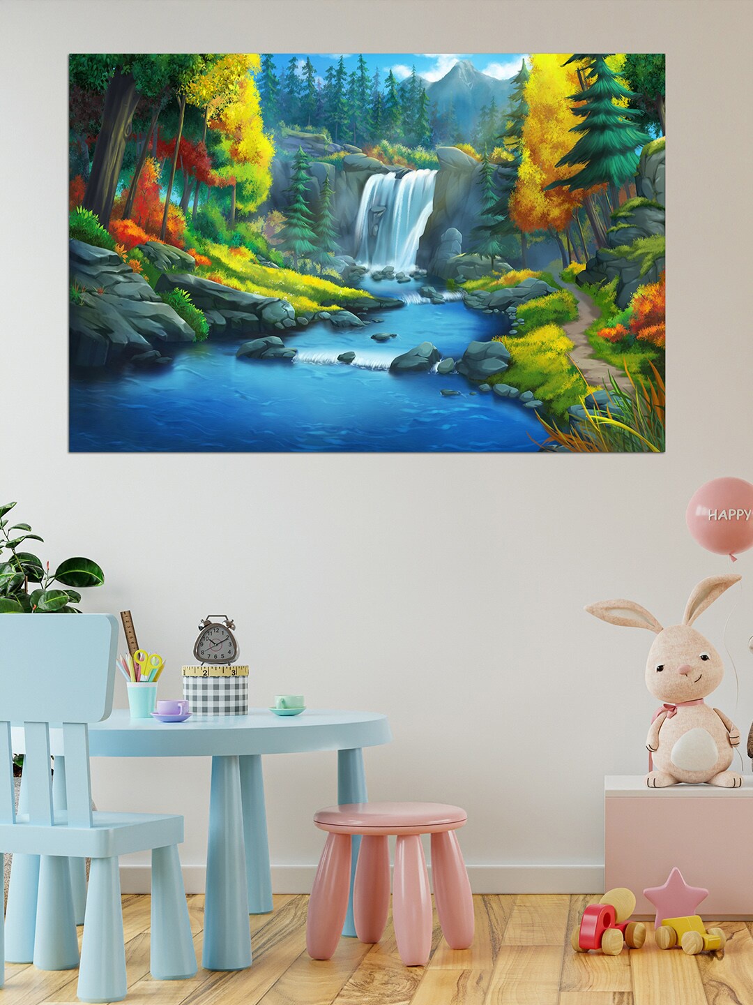 

WENS Blue & Yellow Waterfall Art Self Adhesive Wall Poster
