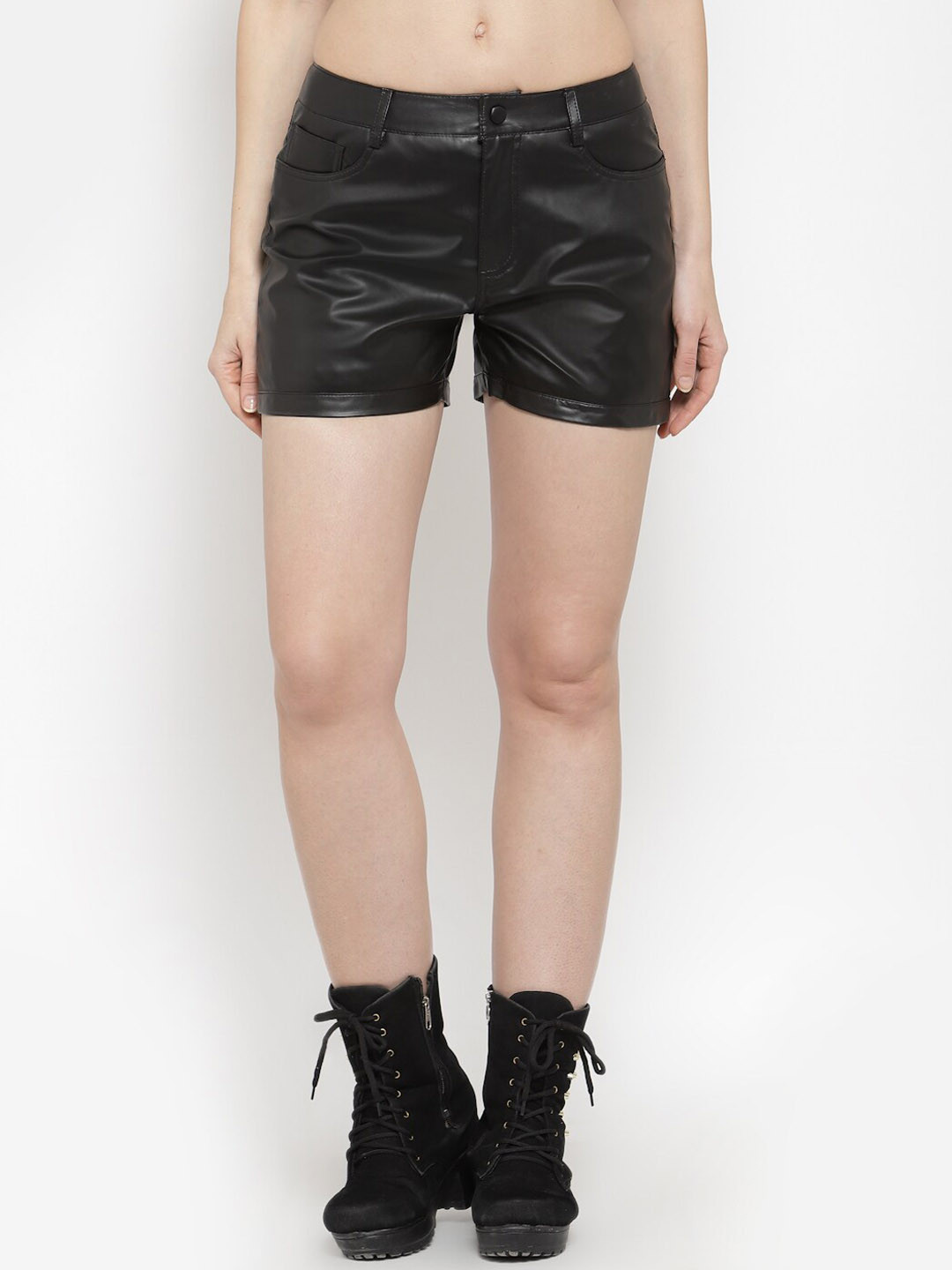

BEAVER Women Black Slim Fit Polyester PU Coated Sports Shorts