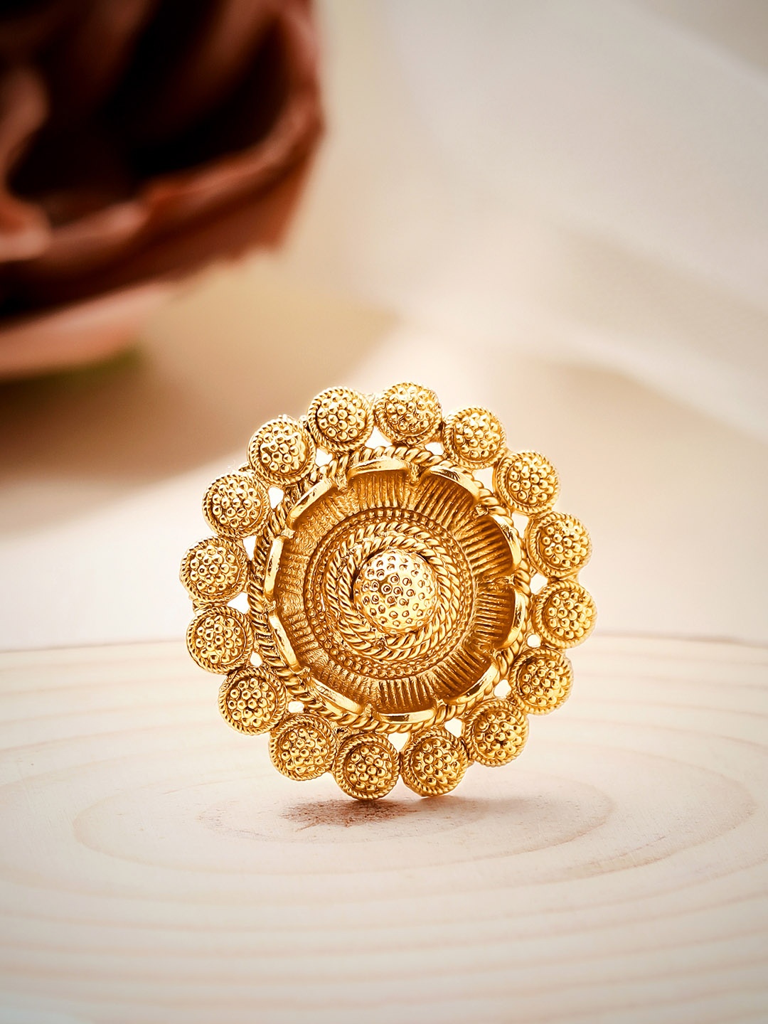 

Rubans 24K Gold-Plated White Stone-Studded Adjustable Handcrafted Finger Ring