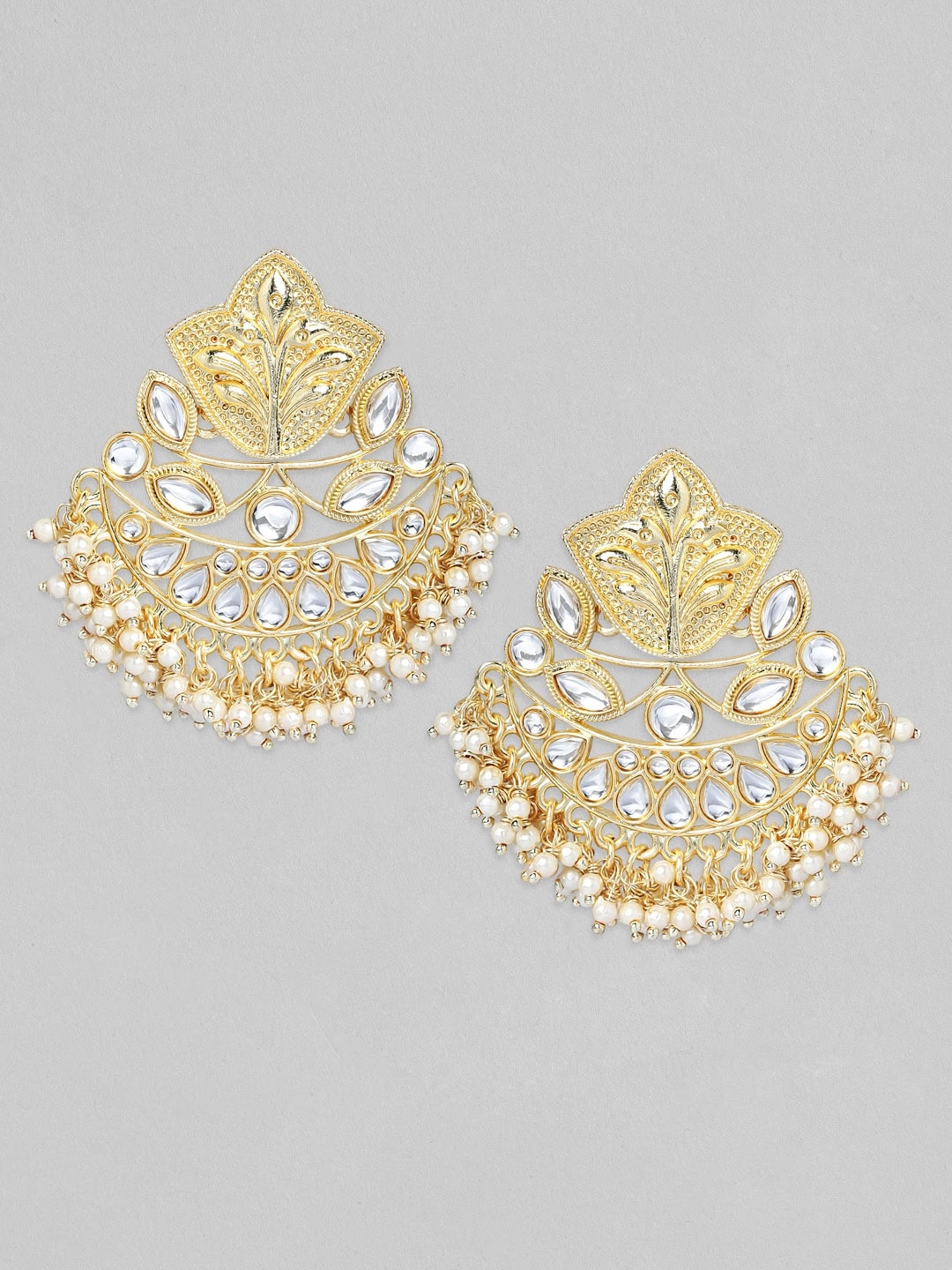 

Rubans Woman Gold-Toned Handcrafted Kundan Intricate Chandbali Earrings