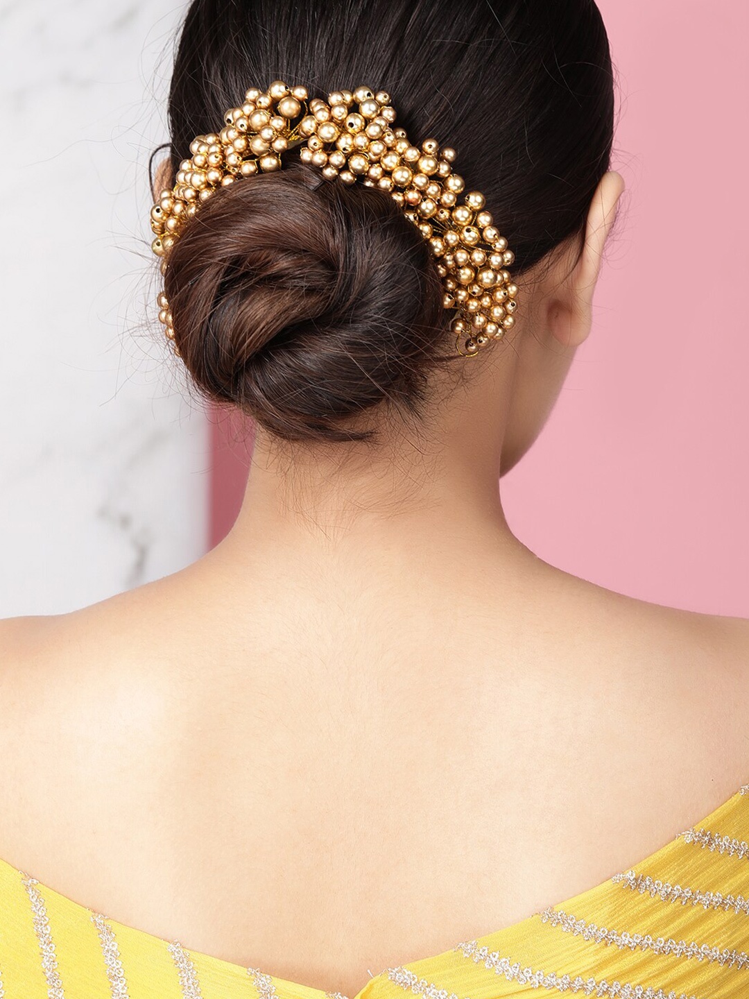 

Rubans Gold-Toned Beaded Festive Hair Bun