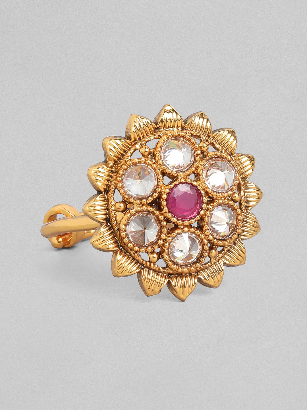 

Rubans Gold-Plated White & Pink Stone Studded Handcrafted Finger Ring