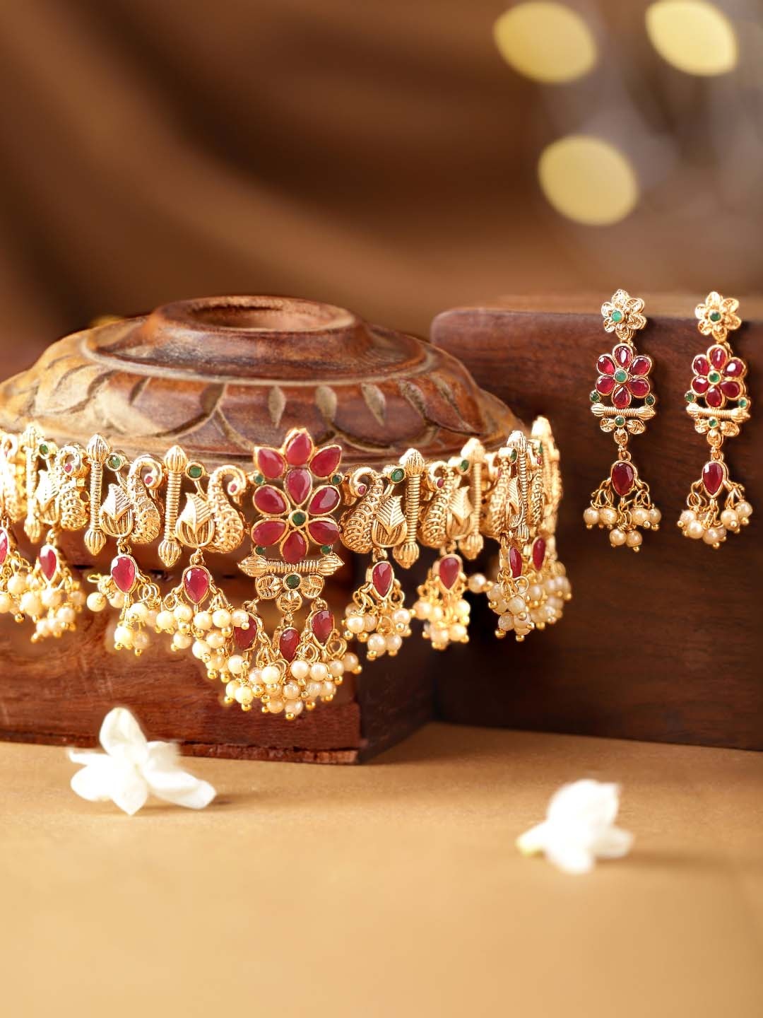 

Rubans 24K Gold-Plated & Pink Handcrafted Intricate Work Jewellery Set