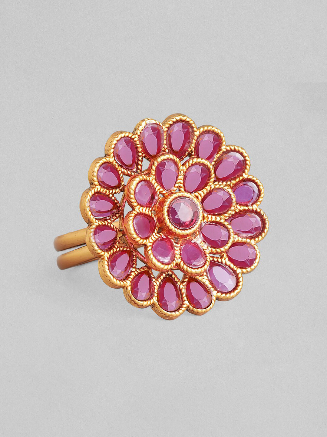 

Rubans 24K Gold-Plated Pink Stone-Studded Handcrafted Adjustable Finger Ring