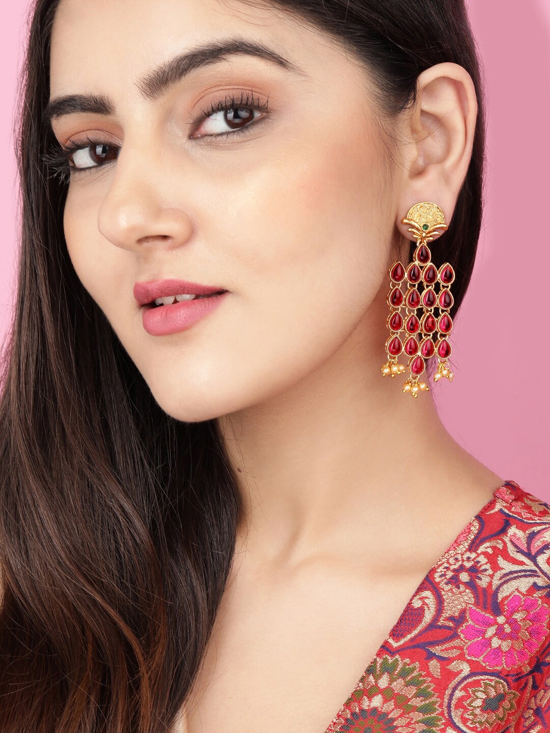 

Rubans Gold-Plated Gold-Toned & Gold-Toned Studded Drop Earrings