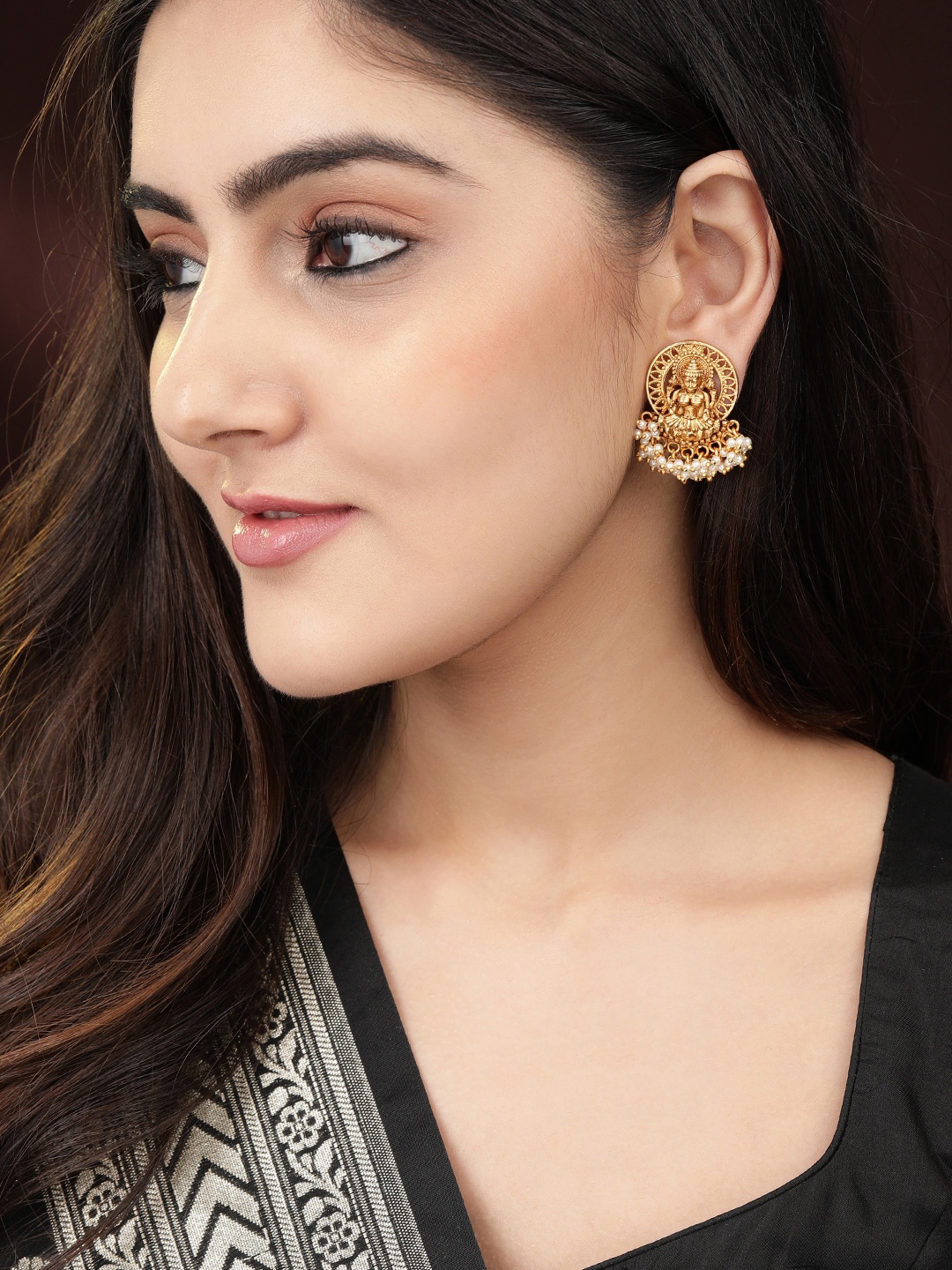 

Rubans Gold-Toned Classic Divine Lakshmi Studs Earrings
