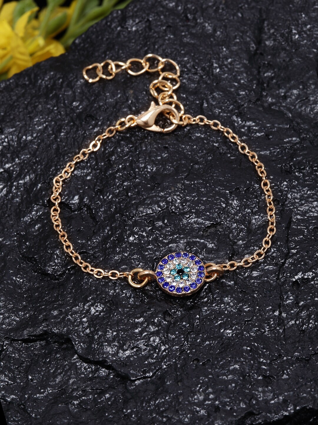 

Ferosh Gold-Toned Blue & White Stone Studded Anklet
