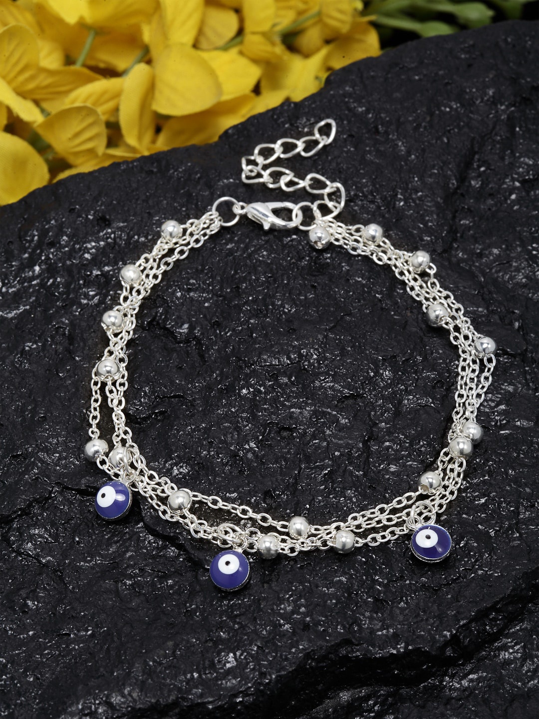 

Ferosh Silver-Toned & Blue Evil Eye Multi Layered Anklet