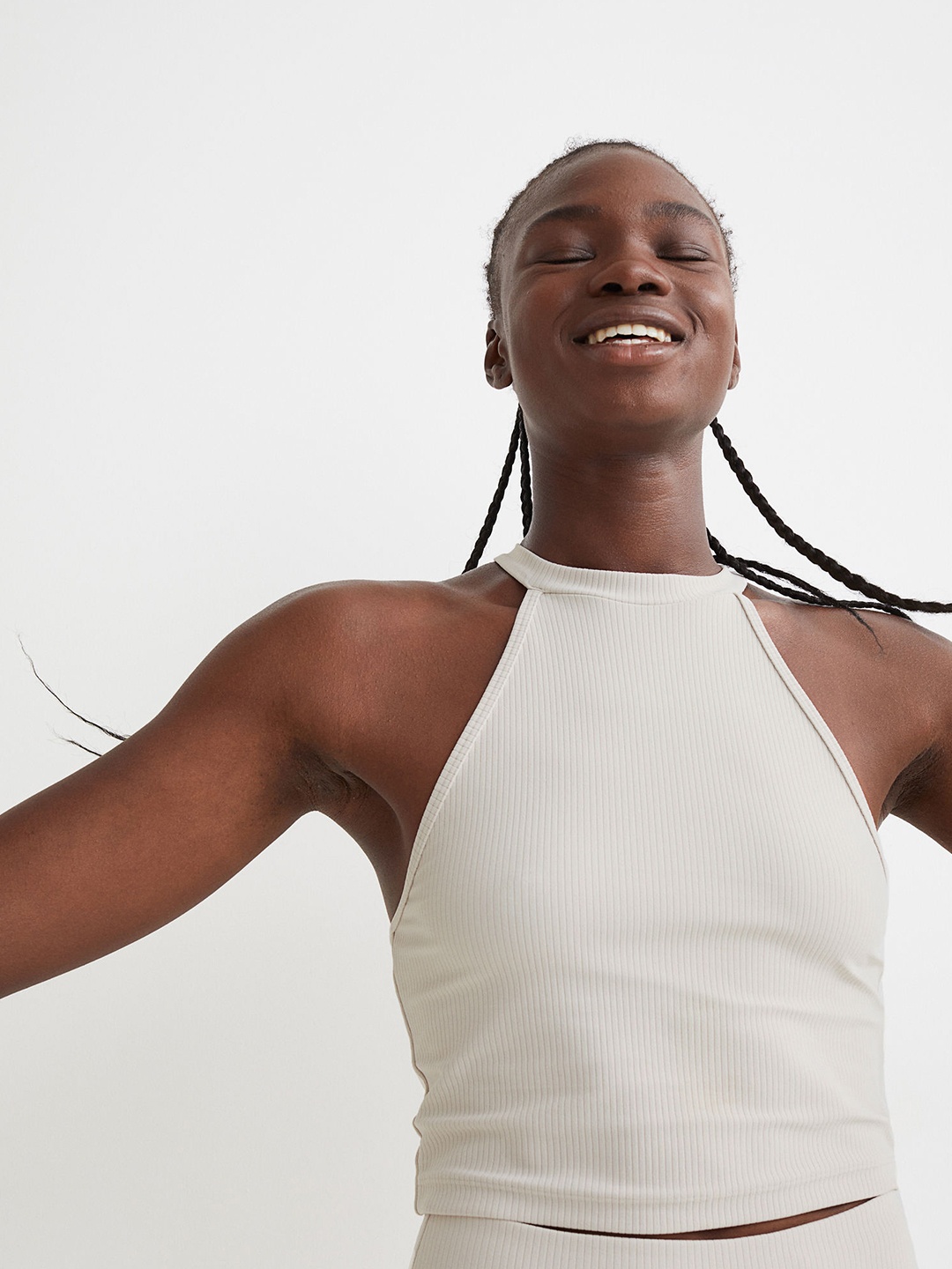 

H&M Women Beige Ribbed Sports Top