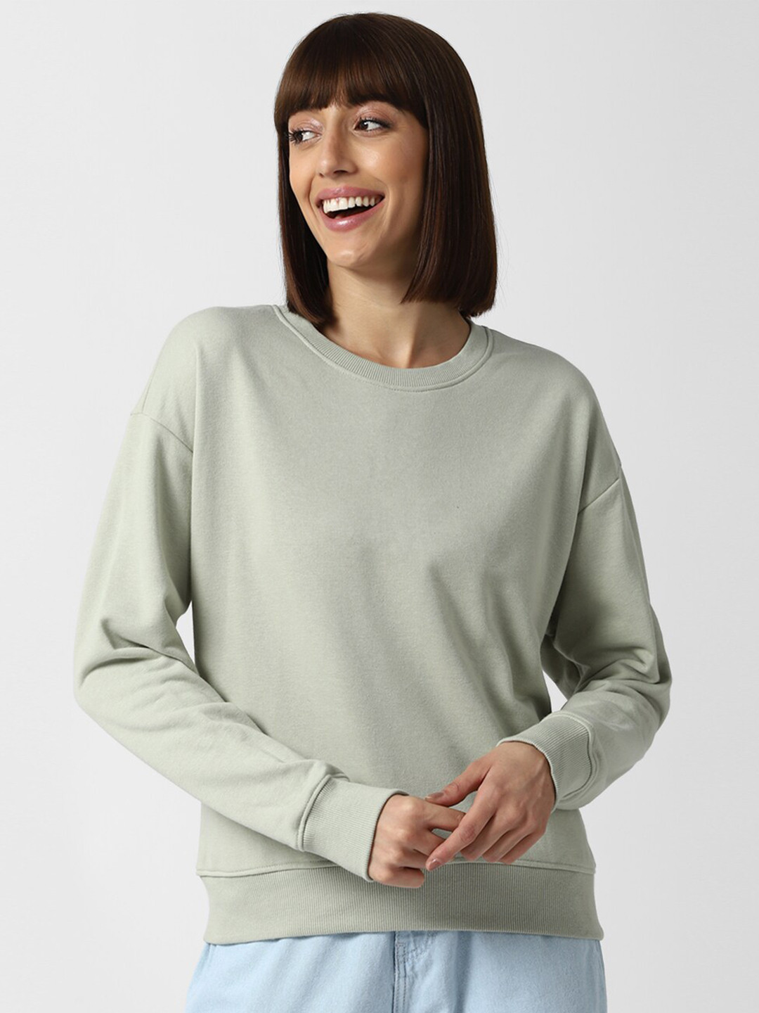 

FOREVER 21 Green Solid Pullover Sweatshirt