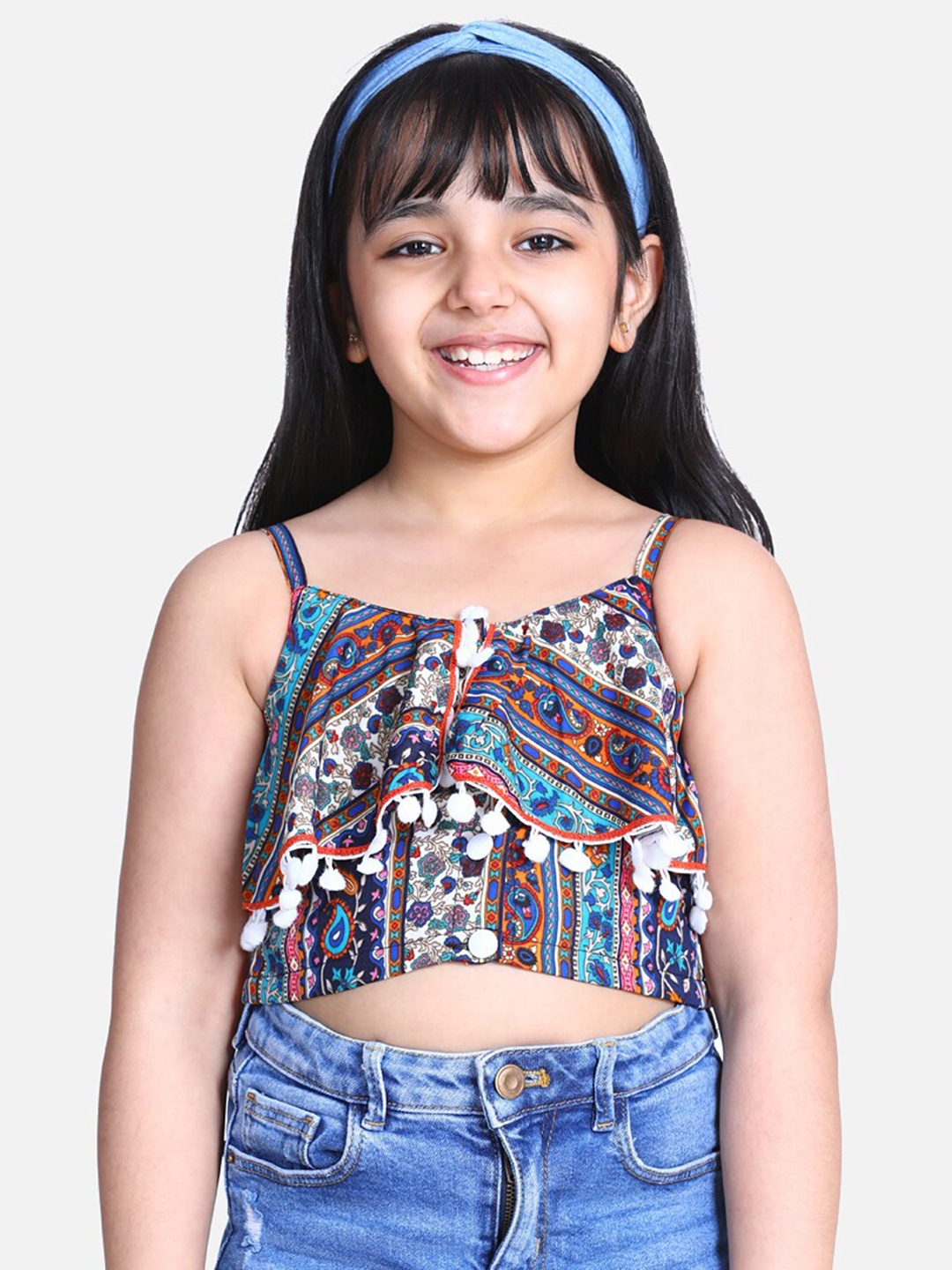 

Cutiekins Girls Blue Floral Ruffles Crepe Regular Top