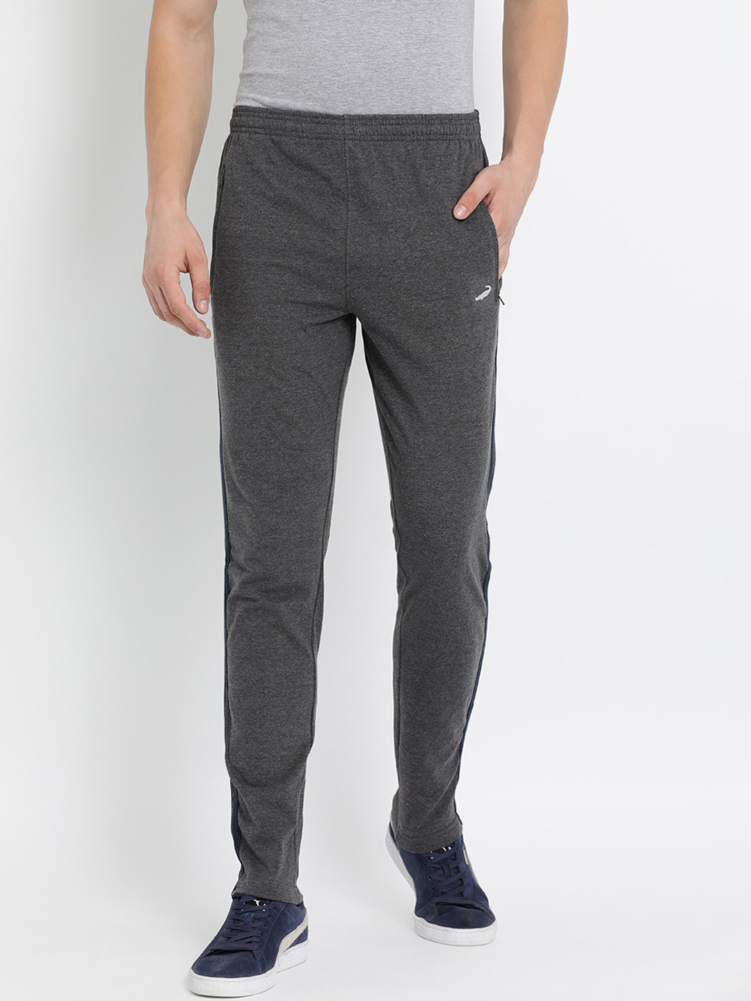 

Crocodile Men Charcoal Grey Solid Slim-Fit Cotton Track Pants