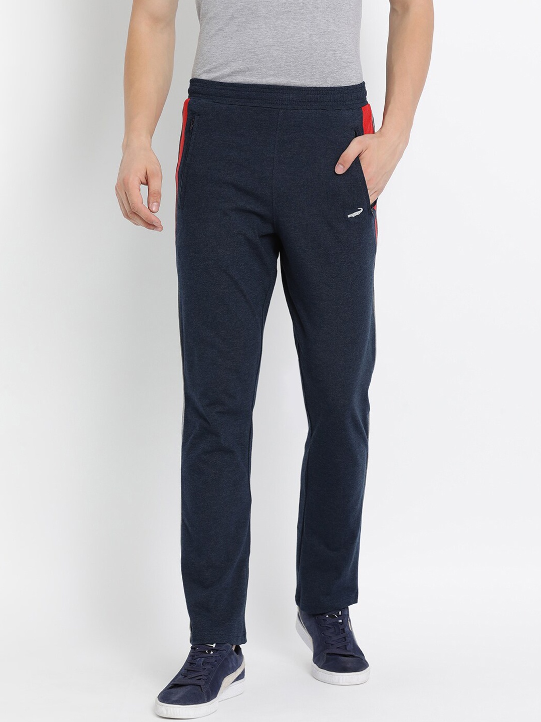 

Crocodile Men Navy Blue Solid Slim-Fit Cotton Track Pants
