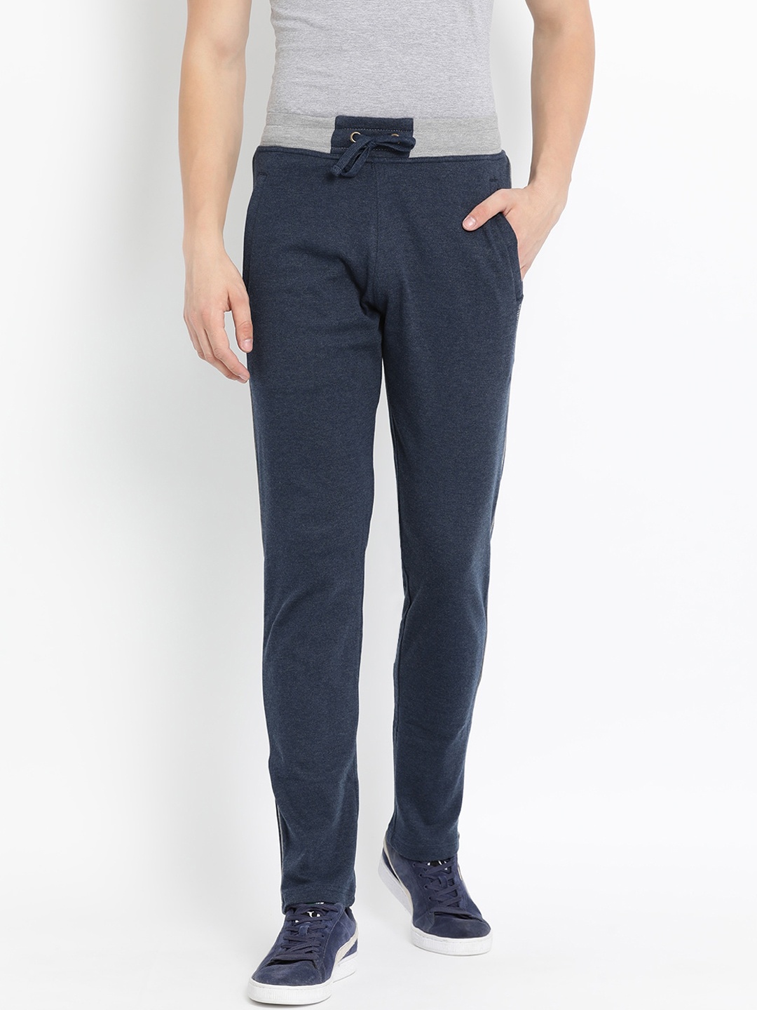 

Crocodile Men Navy Blue Solid Slim-Fit Cotton Track Pants