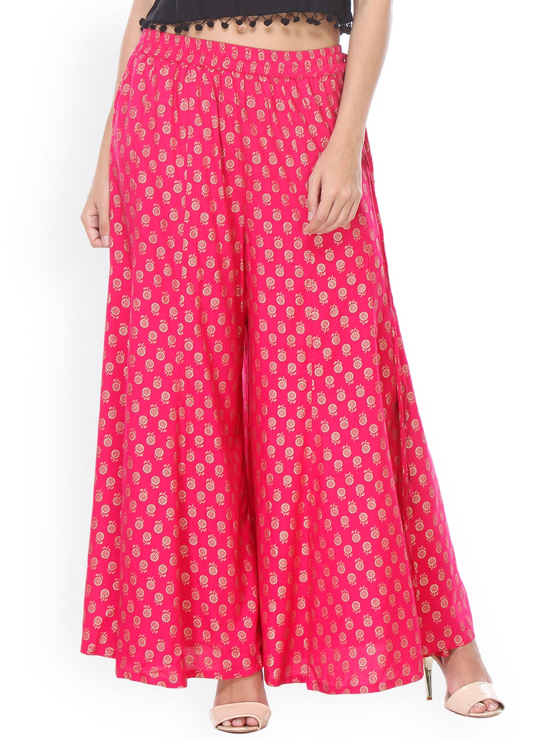 

Varanga Pink & Gold Printed Straight Palazzo