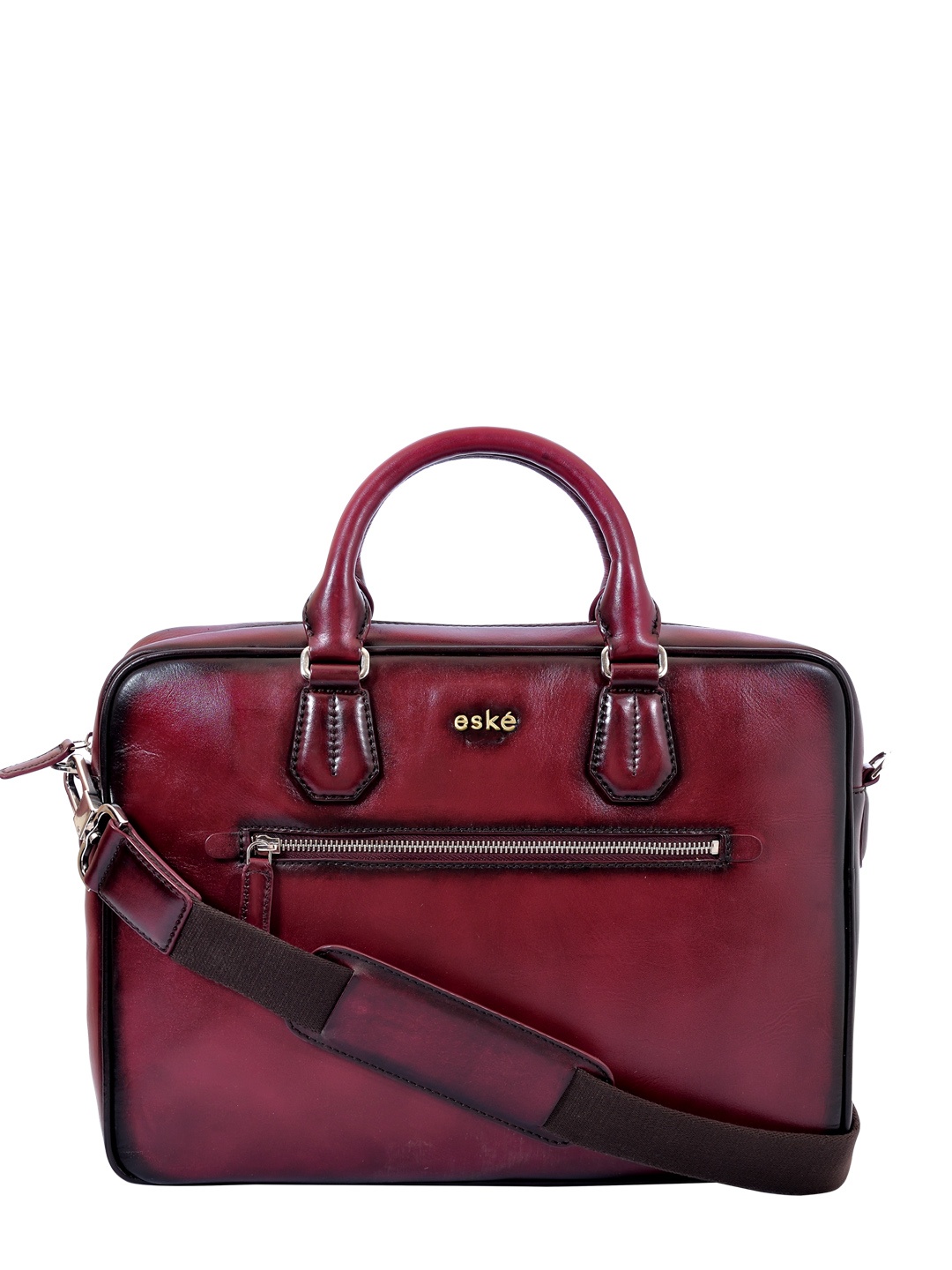 

Eske Men Maroon & Grey Solid Leather Laptop Bag