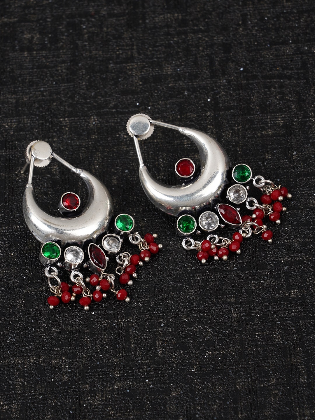 

FIROZA Silver-Toned Crescent Shaped Chandbalis Earrings