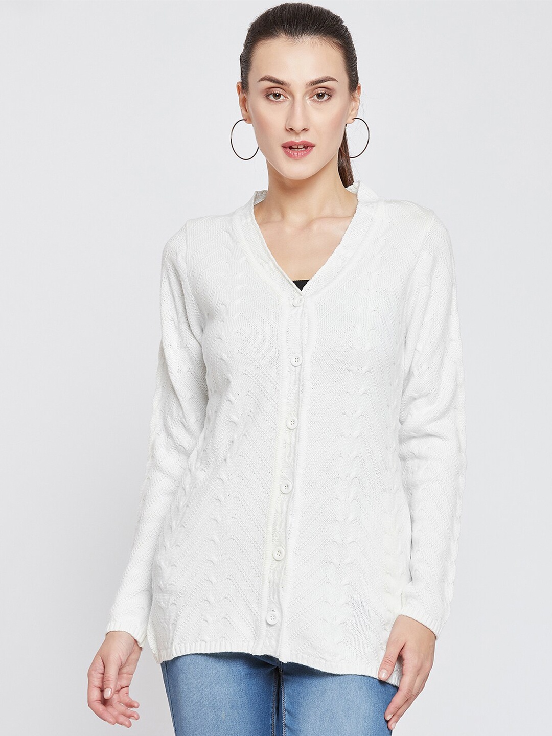 

Madame Women Off White Solid Cardigan