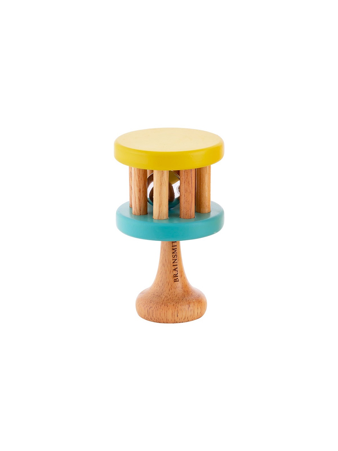 

Brainsmith Infant Kids Beige & Blue Wooden Swoora Cage Bell With Handle
