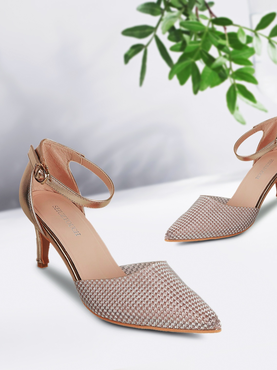 

SHUZ TOUCH Silver-Toned Printed Stiletto Pumps with Buckles